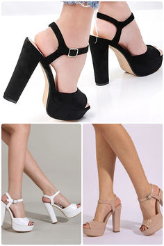 acelimosf™-Buckled one-piece 13cm thick ultra high heels Chic Platform Heels, Party Block Heels With Thick Bottom, Party Heels With Thick Block Heel, High Heel, High Heels, Buckle, One Piece, Heels