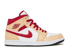 Air Jordan 1 Mid 'Light Curry Cardinal Red' - Air Jordan - 554724 201 - white onyx/white/cardinal red/light curry | Flight Club Red Wing Logo, Paterson Nj, New Nike Air Force, Low Air Jordan 1, Air Jordan 9, Air Jordan 12 Retro, Jordan 12 Retro, Jordan 2, Nike Sb Dunk