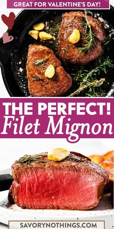 the perfect filet migon recipe for valentine's day with text overlay