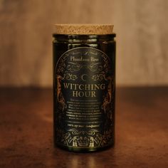 Front shot of Witching Hour 15 oz soy candle with a vintage green glass jar Wood Witch, Gothic Dark Academia, Glow Water, Candle Vintage, Crooked Tree, Sacred Groves, Witchy Aesthetic, Enchanted Wood, Key Notes