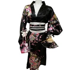 Kimono With Pants, Geisha Kimono, Kimono Yukata, Satin Kimono, Womens Kimono, Hair Stick, Blue Exorcist, Hair Sticks, Two Piece Outfit