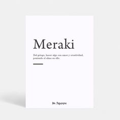 a card with the words merak written in black and white on top of it