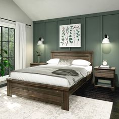 Rustic Queen Bed with Solid Headboard Single Beds Plank+Beam Barnwood Brown Bed Frame Platform, Wood Twin Bed, Platform Bed With Headboard, Bed With Headboard, Full Bed Frame, Slatted Headboard