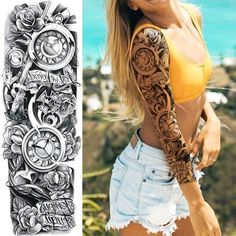 Body Art Black Wrior Full Arm Tattoo Fake Skull Buddha DIY Waterproof Temporary Tattoo For Men & Women - Birmon Tatoo 3d, Soldier Tattoo, Black Skull Tattoo, Leg Art, Arm Temporary Tattoos, Temporary Tattoo Sleeves, Full Arm Tattoos, True Tattoo, Arm Sleeve Tattoos