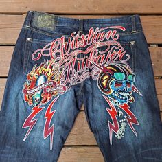 Christian Audigier Skulls Embroidered Spell Out Jeans Men’s Size 42x34 Good Condition Christian Audigier, Jeans Men, Black Blue, Mens Jeans, Blue Black, Man Shop, Blue, Quick Saves, Color