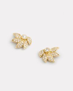 18K Yellow Gold Lotus Stud with Diamond, .35 TCW 1/2 Inch Long x 3/8 Inch Wide Style# YEPLTSW Gold Lotus, Flower Tops, Diamond Studs, Ear Piercings, Lotus, Tops Designs, Diamonds, Yellow Gold, Stud Earrings