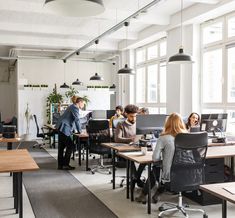 people working at desks in an office setting