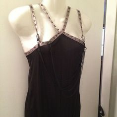 Salvage Brand New Without Tags Sleeveless Goth Dress Or Top With Silver Straps And Grommets/Rivets Pullover Dress Or Slouchy Top 3.75" Stretch Band At Bottom Hem So Can Wear Loose And Drape As Dress Or Pull It Up To Sit On Hips As Top Also Has Removable Black Chain Decoration Can Also Wear As Necklace Sleeveless Has Grommet Decorations And Adjustable Shoulder Straps No Pockets This Is New Without Tags- Has Been Sitting In My Closet Size Small Chest 15.5" Loose Waist 17" Hips At Band 16" Length F Slouchy Top, Goth Dress, Bubble Dress, Stretch Band, Y2k Clothes, Closet Size, Stretch Bands, Black Chain, Small Chest