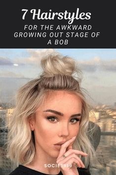 Awkward Medium Length Hairstyles, Best Haircuts To Grow Out Hair, Ways To Style Short Hair While Growing It Out, Bob Hairstyles Pulled Back, Hair Styles To Grow Out Short Hair, Haircut When Growing Out Hair, Short Hair Styles For Pictures, Long Bob Styles Ideas Hairdos, Growing Bob Hairstyles