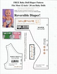 a baby doll diaper pattern is shown with instructions for how to sew it