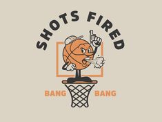 the logo for shots fired bang bang, which features an image of a basketball hoop