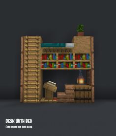 Minecraft Computer Desk, Minecraft Desk Design, Minecraft Nightstand, Bookshelves Minecraft, Bunk Bed Minecraft, Minecraft Desk Ideas, Minecraft Bunk Bed, Minecraft Beds, Bed Minecraft