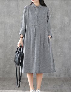 Long Sleeve Summer Spring Cotton Linen Women loose Dresses Nigeria Dress, Frock Designs For Women, Dress Korea, Loose Dresses, Cotton Long Dress, Cotton Dress Summer, Loose Fitting Dresses, Loose Style, Abaya Fashion