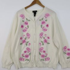 Lane Bryant Embroidered Pink Rose Floral Cream Cardigan Satin Buttons Size 18- Size 20 Nwt Pit To Pit 22" Length 25.5" Sleeves 24" Brand New Perfect Condition, Has Tags Attached Lime Green Shorts, Cardigan Sweater Vest, Cream Cardigan, Short Sleeve Cardigan, Lightweight Cardigan, Wrap Sweater, Pleated Mini Skirt, Sweater Coats, Red Sweaters