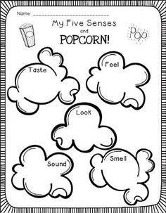 an image of popcorn with the words, my five sensees and popcorn