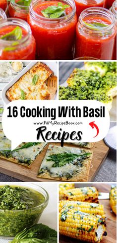 Various meal recipes and sauces with pesto and dry and fresh basil recipes ideas homemade and more Basil Recipes Appetizers, Herb Appetizer Recipes, Leftover Basil Recipes, Recipes For Fresh Basil, What To Make With Basil Leaves, What To Do With Basil Leaves, Basil Meals, Recipes That Use Fresh Basil, Salsa With Basil