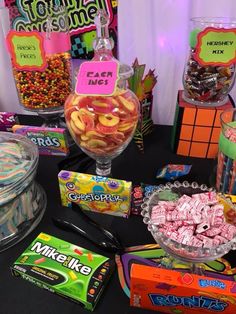 candy and candies are displayed on a table