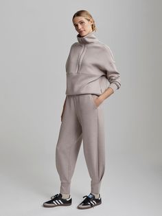 Taupe Marl Cold Fits, Classic Wardrobe Staples, Cuffed Pants, Half Zip Pullover, Athletic Pants, Everyday Wardrobe, Modern Fashion, Fitted Bodice, Long A Line