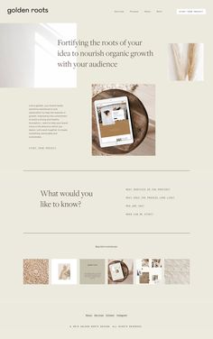 the website design for golden roots is clean and modern, with an elegant touch to it