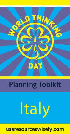 a blue and yellow poster with the words world thinking day