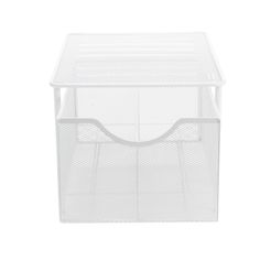 a white plastic drawer with mesh sides