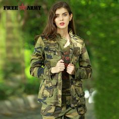 FREEARMY 2017 New Women's Casual Camouflage Jacket Denim Cotton Jacket Military Camo Jackets and Coats Female Outerwear Basic Army Clothes, Army Images, Camouflage Jacket, Military Girl, Jacket Denim, Basic Jackets, Uniform Fashion, Camo Jacket, Denim Cotton