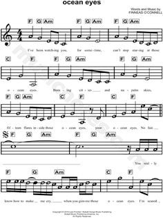 the ocean eyes sheet music for violin and piano with notes in english, spanish and french