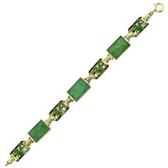 Art Deco Jade Dragon Bracelet Natural Jadeite Yellow Gold Enamel Links Chinese | From a unique collection of vintage Link Bracelets at https://www.1stdibs.com/jewelry/bracelets/link-bracelets/. Jade Dragon, Dragon Bracelet, Antique Bracelets, Pin Pendant, Diamonds And Gold, Vintage Jewels, Gold Enamel, Art Deco Jewelry, Nature Bracelets