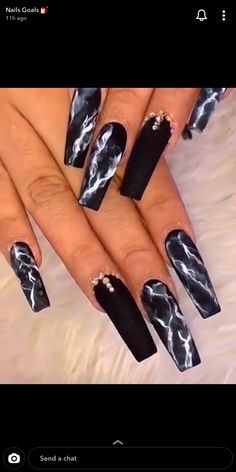 Black Acrylic Nail Designs, Makeup Nails Designs, Marble Nail, Stylish Nails Designs