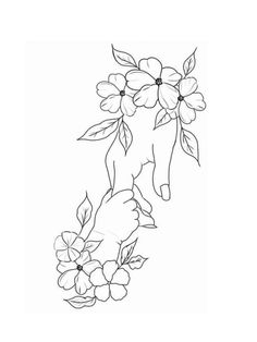 a line drawing of flowers and hands holding each other