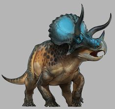 an artist's rendering of a triloon dinosaur with its mouth open and it's head turned to the side