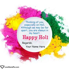 happy holi day message with colorful powder on white background for whatsapp com