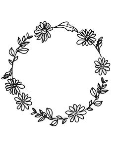 a black and white drawing of flowers in a circle