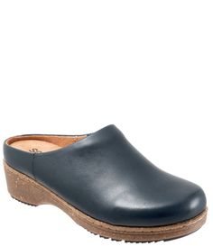 From SoftWalk&#x2C; the Arvada Leather Clogs feature:Leather upperPadded collarSlip-on with elastic V goringBrushed suede microfiber liningRemovable cushioned foot bed with arch supportSynthetic outsoleApprox. 1.75" heel height Imported. Synthetic Clogs With Leather Sole For Work, Workwear Synthetic Clogs With Leather Sole, Leather Clogs With Arch Support For Work, Foot Bed, How To Make Shoes, Leather Clogs, Clogs Shoes, Dillard's, Comfortable Shoes