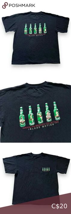 Hawaiian Brewed Collection T-shirt Island Motion Promo Tee Beer Bottle Y2K Men L