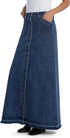 Wash Lab Denim Royal Denim Maxi Skirt | Nordstrom Classic Dark Wash Cotton Denim Skirt, Medium Wash Full Length Relaxed Denim Skirt, Relaxed Full Length Denim Skirt In Medium Wash, Classic Dark Wash Cotton Skirt, Medium Wash Full-length Skirt With Pockets, Full Length Medium Wash Skirt With Pockets, Classic Denim Blue Denim Skirt With Pockets, Relaxed Fit Dark Wash Denim Skirt With Pockets, Dark Wash Denim Skirt With Patch Pockets