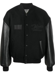 jet black virgin wool blend faux-leather trim appliqué logo logo patch at the chest cord band front press-stud fastening long sleeves two side slit pockets straight hem When buying this unisex item, keep in mind that it is graded in standard men's sizing. Designer Winter Jackets, Mens Outdoor Jackets, Winter Jacket Men, Shearling Jacket, Red Jacket, Jet Black, Outerwear Jackets