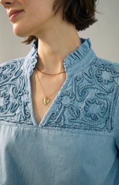 Chudidhar Neck Designs, Stylish Kurtis Design, Anthropologie Clothing, Tonal Embroidery, Style Marocain, Fabric Painting On Clothes, Emb Designs, Simple Kurta Designs, Anthropologie Uk