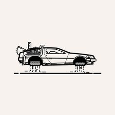 the back to the future delore car is shown in black on a white background