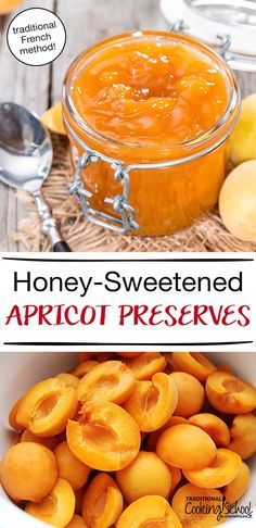 honey - sweetened apricot preserves in a white bowl