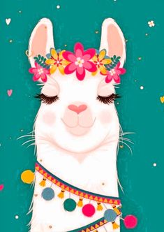 a white llama with flowers in her hair