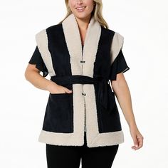 DG2 by Diane Gilman Faux Shearling Vest  Cozy meets rugged-chic with this faux shearling vest. Toss it on over a thermal tee and jeans on those chilly mornings when you want to stay warm and stylish. Faux Shearling Vest, Shearling Vest, Draped Fabric, Outerwear Jackets, Stay Warm, Fashion Clothes Women, Loose Fitting, Clothes For Women, Clothes