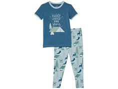 Kickee Pants Kids Short Sleeve Pajama Set (Toddler/Little Kids) - Kid's Pajama Sets : Pearl Blue Wilderness Guide : Get comfy and cozy for bedtime in the Kickee Pants Kids Short Sleeve Sport Pajama Set. Sold as a shirt and pants set with outdoor print all over pants and graphic on shirt. Crew neck. Short sleeves. Straight hemline. Elastic waistband. Long pajama pants. 95% viscose, 5% spandex. Machine wash, tumble dry. Imported. Measurements: Length: 16 in Waist Measurement: 18 in Outseam: 20 in Long Pajama Pants, Shirt And Pants Set, Kickee Pants, Adidas Kids, Waist Measurement, Kids Pants, Kids Pajamas, Pajama Sets, Kids Shorts