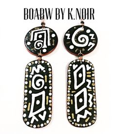 Hand painted with acrylic paints on lightweight wood..Glossed with a clear gloss for protection. Size 4.5in Handmade Symbolic Black Earrings, Artistic Hand Painted Copper Earrings, Boho Chic Design, Hand Painted Earrings, African Earrings, Painted Earrings, African Jewelry, Earrings Inspiration, Support Handmade