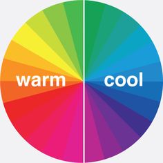 a color wheel with the words warm and cool in different colors on each one side