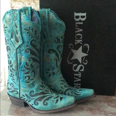 Reposhing This Item I Purchased From @Foxyrachel. These Boots Are In New Condition, Never Worn. They Are Beautiful! Questions? Leave A Comment Below! Best Cowgirl Boots, Teal Cowboy Boots, Turquoise Western Boots With Snip Toe, Black Cowgirl Boots Cavender's, Black Star Cowboy Boots, Black And Turquoise Cowgirl Boots, Bride Boots, Cute Shoes Boots, Turquoise Cowboy Boots