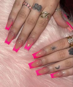 Nail Designs Hot Pink, Pink Acrylic Nail Designs, Beginner Nail Designs, Pink Chrome Nails, Fake Nails Designs, Acrylic Toe Nails, Ombre Acrylic Nails