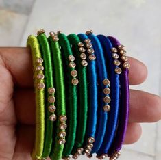 Thread Bangles Silk Handmade Bridal, Silk Thread Bangles Design Kundan, Thread Bangles Silk Handmade, Tread Bangles, Wedding Return Gifts, Gifts For Baby Shower, Magam Work, Silk Thread Necklace, Silk Thread Bangles Design