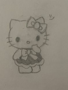 a drawing of a hello kitty with a bow on it's head holding a teddy bear