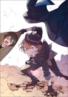 an image of two anime characters in the air with one holding on to another character